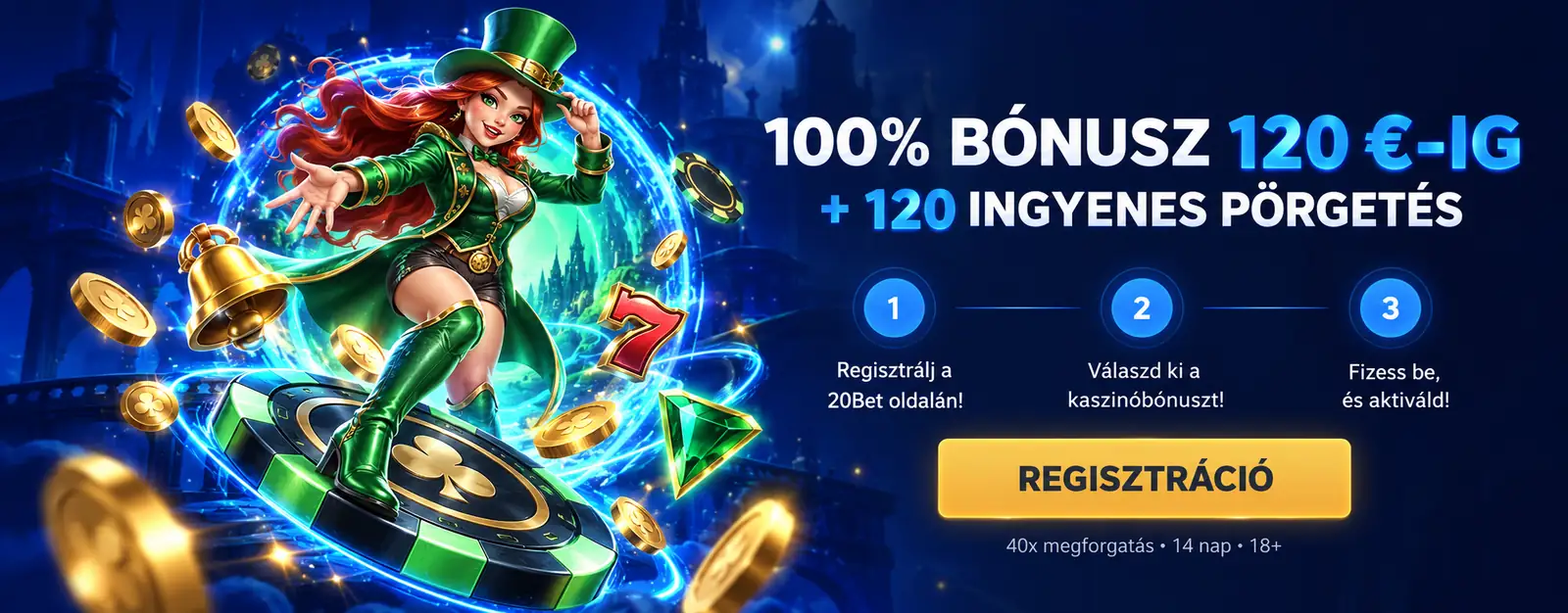 20Bet Casino üdvözlő bónusz: 100% 120 €-ig és 120 ingyenes pörgetés