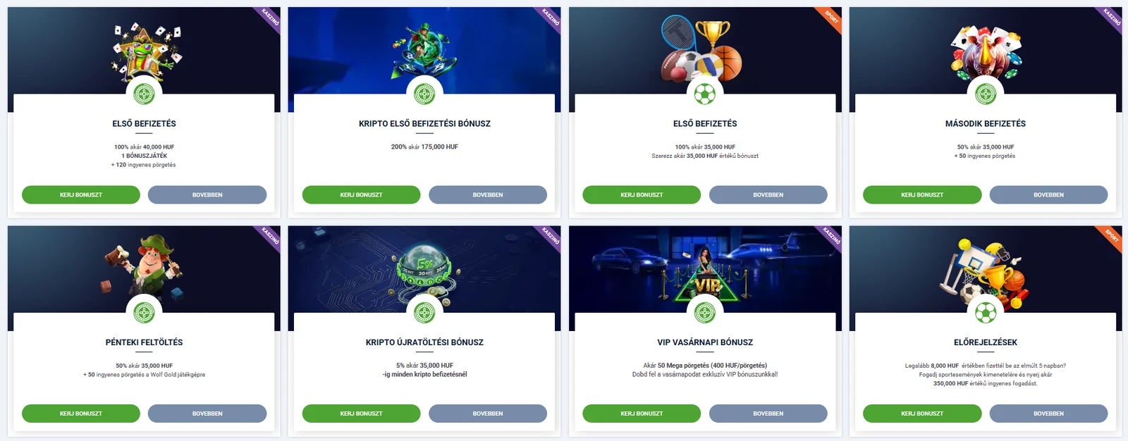 20Bet Casino bónuszok: első és második befizetési bónusz, kripto bónusz, pénteki feltöltés és VIP vasárnapi bónusz